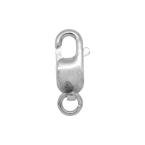 Clasps. Sterling Silver 7.75mm Width by 16.15mm Length by 3.25mm Thick, Plain Lobster Clasp With 5.65mm Width / Length Open Ring towards the top side. Quantity Per Pack: 2 Pieces.