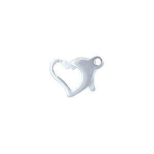 Clasps. Sterling Silver 8.25mm Width by 11.25mm Length by 3.15mm Height, Floating Heart Lobster Clasp With Closed Fix Ring towards the top right side. Quantity Per Pack: 5 Pieces.