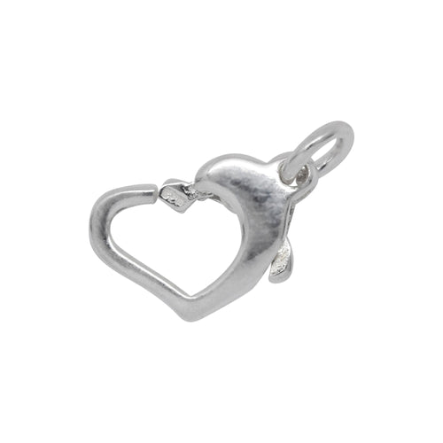 Clasps. Sterling Silver 8.30mm Width by 13.00mm Length by 3.15mm Height, Floating Heart Lobster Clasp With 5.15mm Width / Length Open Ring towards the top right side. Quantity Per Pack: 2 Pieces.