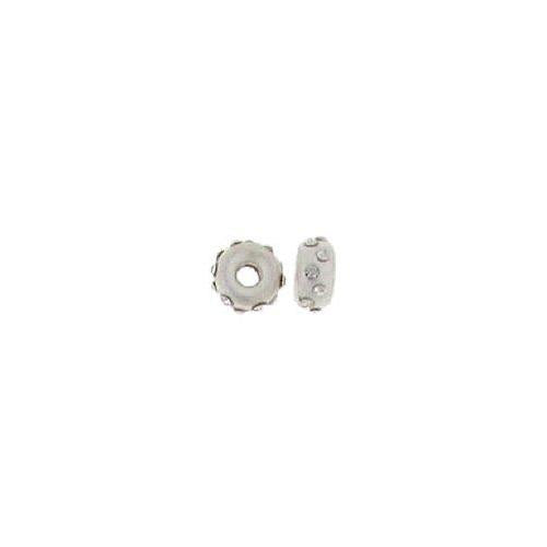 Beads. Sterling Silver 5.2mm Width by 3.2mm Height, Satin Roundel Bead With 12 Crystals. Quantity per pack: 5 Pieces.