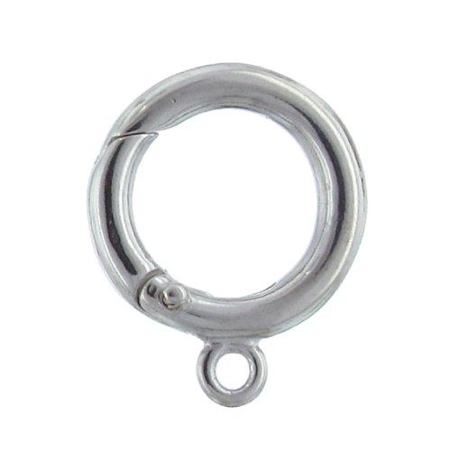 Sterling Silver, 14.8mm Width / Height by 2.8mm Length, Smooth Circle Push-Release Clasp with 4.2mm Fixed Ring at the Bottom.