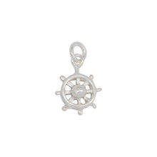 Load image into Gallery viewer, Sterling Silver, 10.9mm Width by 3.3mm Length by 13.7mm Height, Wheel Charm. Quantity Per Pack: 6 Pieces.
