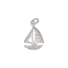 Load image into Gallery viewer, Sterling Silver, 11.4mm Width by 1.5mm Length by 17.3mm Height, Sail Boat Charm. Quantity Per Pack: 6 Pieces.
