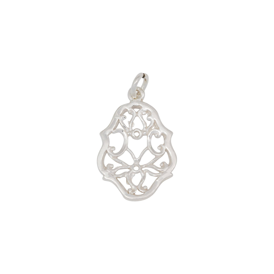 Sterling Silver, 15.4mm Width by 1.4mm Length by 22.6mm Height, Filigree Charm. Quantity Per Pack: 3 Pieces.