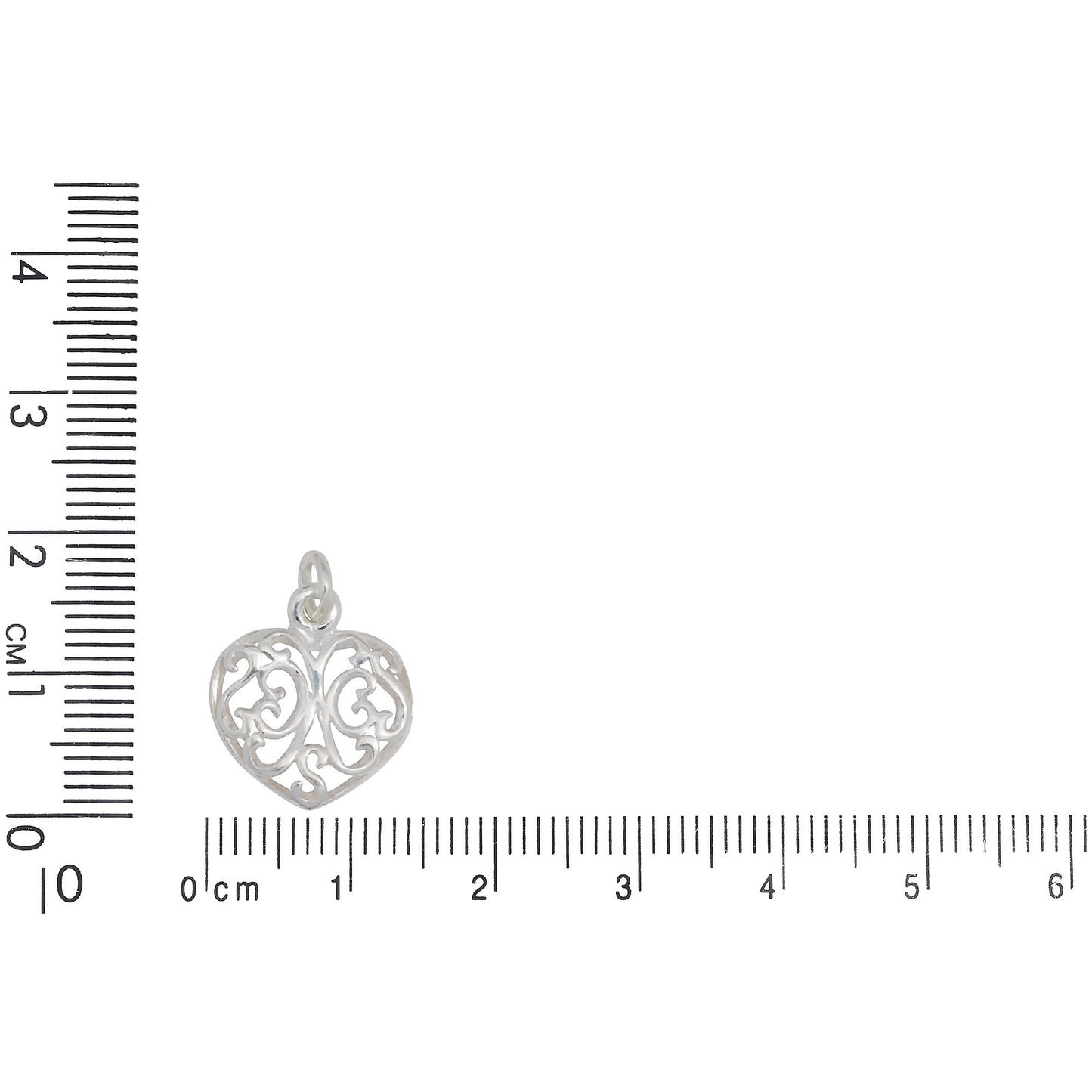 Sterling Silver, 14.4mm Width by 1.9mm Length by 15.4mm Height, Filigree Heart Charm. Quantity Per Pack: 5 Pieces.