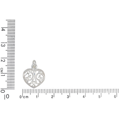 Sterling Silver, 14.4mm Width by 1.9mm Length by 15.4mm Height, Filigree Heart Charm. Quantity Per Pack: 5 Pieces.