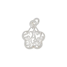 Load image into Gallery viewer, Sterling Silver, 13.6mm Width by 2.3mm Length by 17.3mm Height, Filigree Flower Charm. Quantity Per Pack: 4 Pieces.
