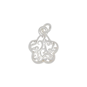 Sterling Silver, 13.6mm Width by 2.3mm Length by 17.3mm Height, Filigree Flower Charm. Quantity Per Pack: 4 Pieces.