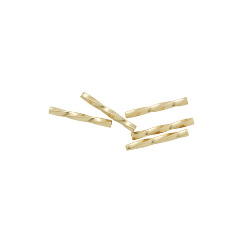 Tubes. 14kt Gold Filled 1.28mm Width by 13.1mm Length, Square Twisted Straight Tube. Quantity Per Pack: 20 Pieces.