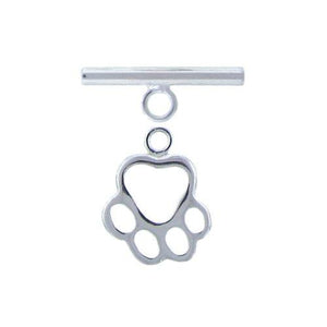 Sterling Silver, 12.5mm Width by 1.7mm Length by 15.3mm Height, Paw Print Toggle Clasp Ring and 18.6mm Width by 2.1mm Length, Plain Toggle Clasp Bar. Quantity Per Pack: 3 Pairs.