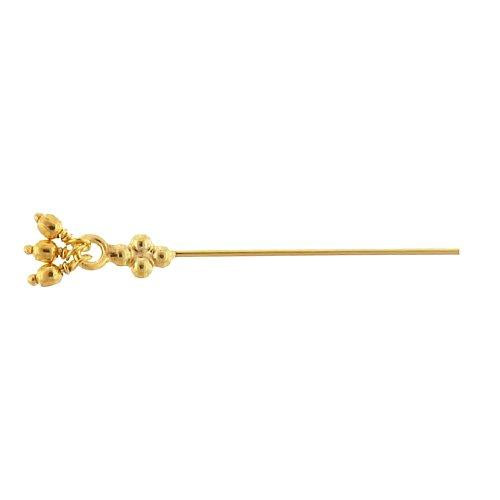 Sterling Silver Gold Plated / Vermeil, 26.0 Gauge 3.0 Inch Dangle Pin, With Dotted Rhombus Head & Dangles. Quantity Per Pack: 10 Pieces.