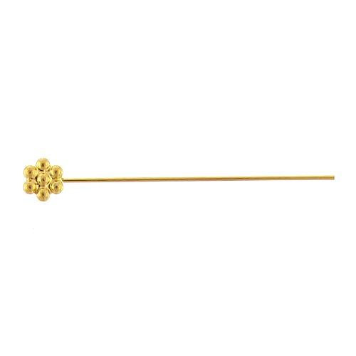 Sterling Silver Gold Plated / Vermeil, 26.0 Gauge 1.5 Inch Head Pin With Dotted Flower Head. Quantity Per Pack: 20 Pieces.