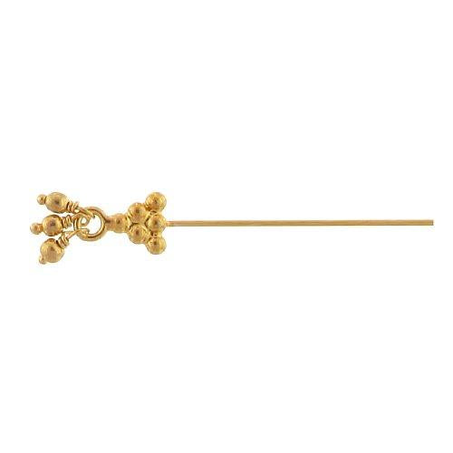 Sterling Silver Gold Plated / Vermeil, 22.0 Gauge 2 Inch Dangle Pin, With 6-Dotted Triangle Head & Dangles.Quantity Per Pack: 10 Pieces.