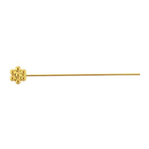 Sterling Silver Gold Plated / Vermeil, 24.0 Gauge 1.5 Inch Head Pin With Dotted Flower Head. Quantity Per Pack: 10 Pieces.