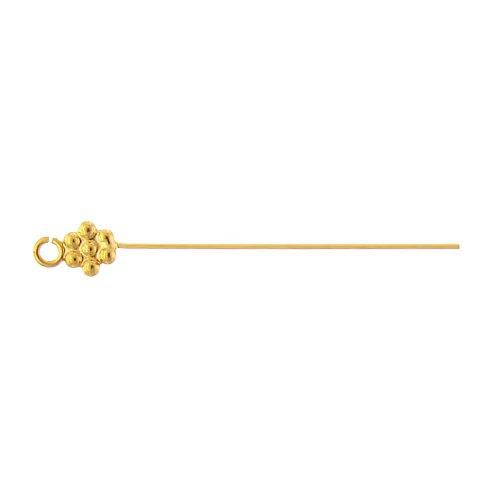 Sterling Silver Gold Plated / Vermeil, 26.0 Gauge 1.5 Inch Eye Pin With Dotted Flower Head & 3.3mm Ring. Quantity Per Pack: 10 Pieces.