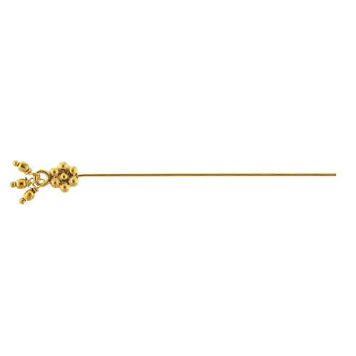 Sterling Silver Gold Plated / Vermeil, 28.0 Gauge 2.0 Inch Dangle Pin, With Dotted Flower Head & Dangles. Quantity Per Pack: 10 Pieces.