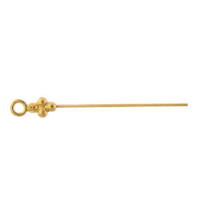 Sterling Silver Gold Plated / Vermeil, 28.0 Gauge 2.0 Inch Eye Pin With Dotted Rhombus Head & 3.4mm Ring. Quantity Per Pack: 10 Pieces.