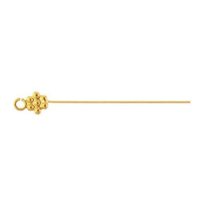 Sterling Silver Gold Plated / Vermeil, 28.0 Gauge 1.5 Inch Eye Pin With Dotted Flower Head & 3.3mm Ring. Quantity Per Pack: 10 Pieces.