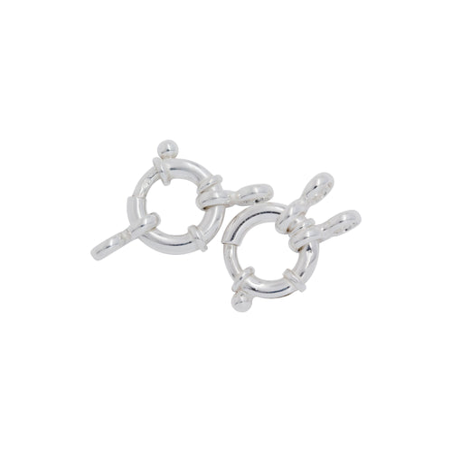 Clasps. Sterling Silver 13.87mm Width / Length by 2.98mm Thick, Smooth Spring Ring Clasp With Two of 5.4mm Width by 11.2mm Length Figure 8 Link on each side. Quantity Per Pack: 2 Pieces.