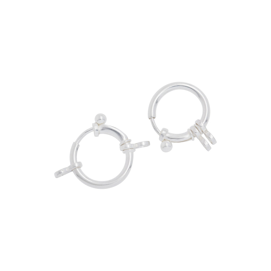 Clasps. Sterling Silver 16.10mm Width / Length by 2.10mm Thick, Smooth Spring Ring Clasp With Two of 3.75mm Width by 7.50mm Length Figure 8 Close Ring on each side. Quantity Per Pack: 2 Pieces.