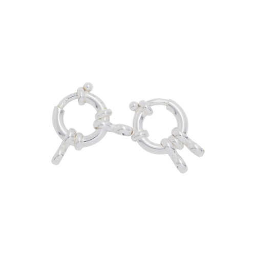 Clasps. Sterling Silver 17.35mm Width / Length by 3.50mm Thick, Smooth Spring Ring Clasp With Two of 6.10mm Width by 12.35mm Length Figure 8 Close Ring on each side. Quantity Per Pack: 1 Piece.