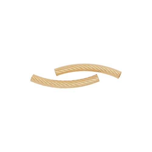 Tubes. 14kt Gold Filled 3.10mm Width by 24.75mm Length, Twisted Curved Tube. Quantity Per Pack: 2 Pieces.