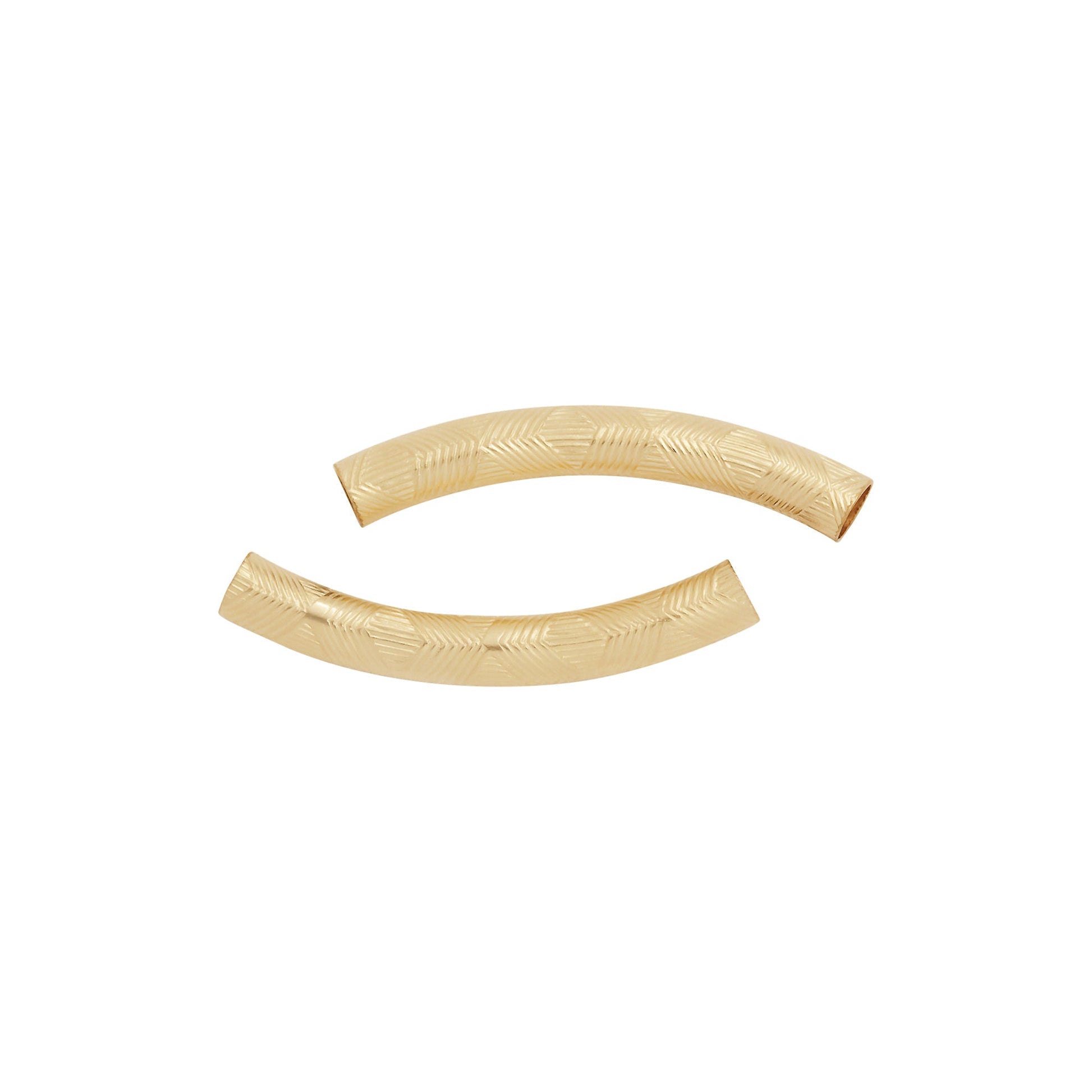 Tubes. 14kt Gold Filled 4.10mm Width by 29.70mm Length, Textured Curved Tube. Quantity Per Pack: 2 Pieces.