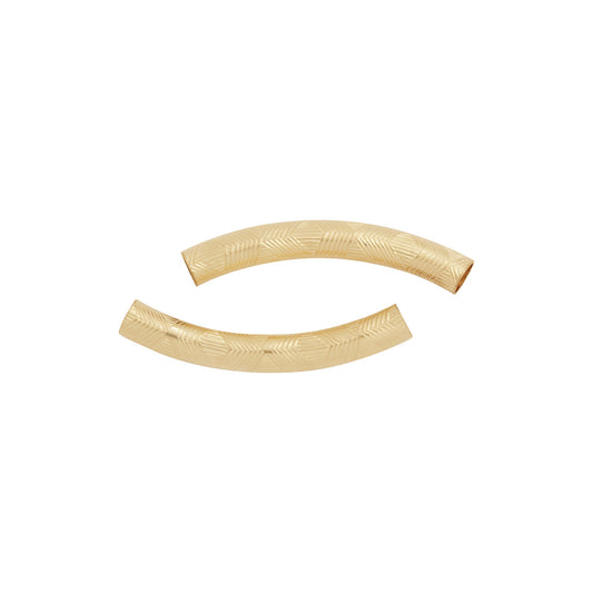 Tubes. 14kt Gold Filled 4.10mm Width by 29.70mm Length, Textured Curved Tube. Quantity Per Pack: 2 Pieces.