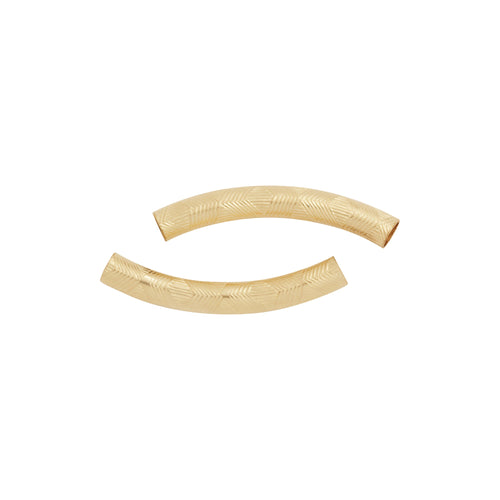 Tubes. 14kt Gold Filled 4.10mm Width by 29.70mm Length, Textured Curved Tube. Quantity Per Pack: 2 Pieces.