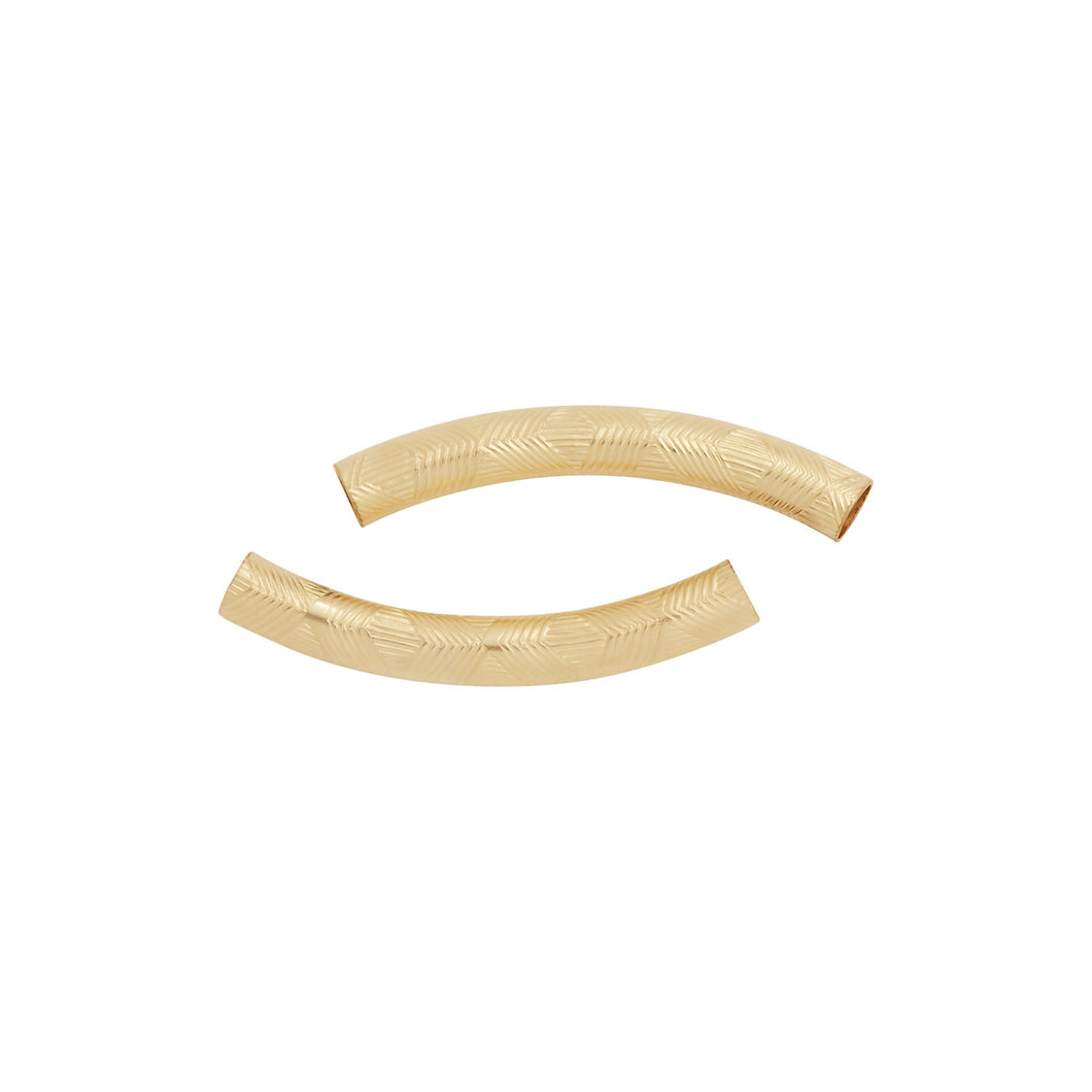 Tubes. 14kt Gold Filled 4.10mm Width by 29.70mm Length, Textured Curved Tube. Quantity Per Pack: 2 Pieces.