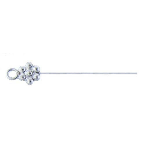 Sterling Silver, 22.0 Gauge 3.0 Inch Eye Pin With Dotted Flower Head & 3.3mm Ring. Quantity Per Pack: 10 Pieces.