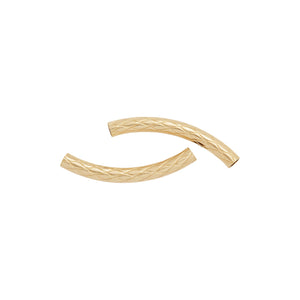 Tubes. 14kt Gold Filled 3.10mm Width by 24.85mm Length, Textured Curved Tube. Quantity Per Pack: 2 Pieces.