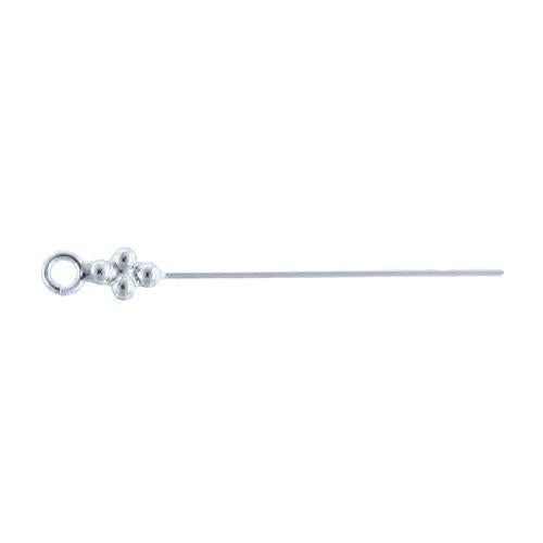 Sterling Silver, 26.0 Gauge 1.0 Inch Eye Pin With Dotted Rhombus Head & 3.4mm Ring. Quantity Per Pack: 20 Pieces.