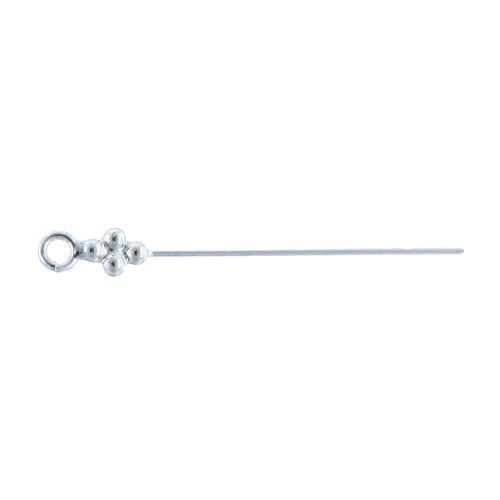 Sterling Silver, 22.0 Gauge 1.0 Inch Eye Pin With Dotted Rhombus Head & 3.4mm Ring. Quantity Per Pack: 10 Pieces.