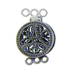 Sterling Silver, 6.8mm Width by 15.0mm Length / Height, 3 Strand Filigree Box Clasp. Sold as: 1 Piece Per Pack.