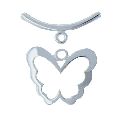 Sterling Silver, 15.4mm Width by 18.9mm Length by 2.1mm Thickness, Smooth Butterfly Clasp Ring, and 1.9mm Width by 21.0mm Length, Curved Toggle Clasp Bar. Quantity Per Pack: 2 Pairs.