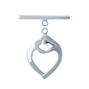 Sterling Silver, 21.0mm Width by 17.3mm Length by 2.4mm Thickness, Smooth Heart Toggle Clasp, and 2.1mm Width by 22.4mm Length, Smooth Toggle Clasp Bar. Quantity Per Pack: 1 Pair.