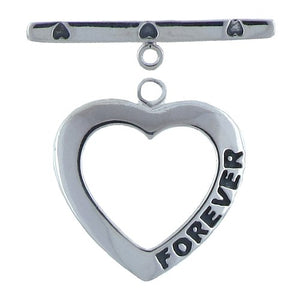 Sterling Silver, 22.7mm Width by 24.1mm Length by 2.4mm Thickness, "Forever" Heart Toggle Clasp, and 1.4mm Width by 30.8mm Length, Stamped Toggle Clasp Bar. Quantity Per Pack: 1 Pair.