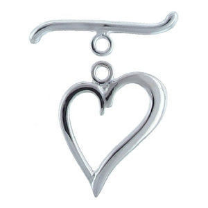 Sterling Silver, 17.9mm Width by 14.8mm Length by 1.8mm Thickness, Smooth Heart Toggle Clasp, and 1.9mm Width by 21.5mm Length, Smooth Toggle Clasp Bar. Quantity Per Pack: 2 Pairs.