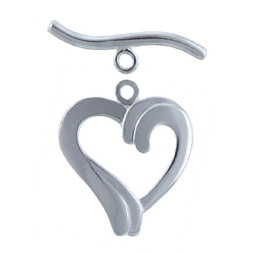 Sterling Silver, 18.4mm Width by 2.6mm Length by 20.9mm Height, Heart Toggle Clasp Ring and 3.2mm Width by 22.3mm Length, Curved Toggle Clasp Bar. Quantity Per Pack: 1 Pair.