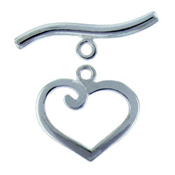 Sterling Silver, 17.3mm Width by 1.9mm Length by 16.1mm Height, Heart Toggle Clasp Ring and 3.6mm Width by 24.0mm Length, Curved Toggle Clasp Bar. Quantity Per Pack: 2 Pairs.