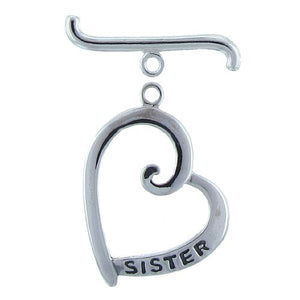 Sterling Silver, 19.8mm Width by 2.3mm Length by 27.2mm Height, Heart "Sister" Toggle Clasp Ring and 7.4mm Width by 24.2mm Length, Curved Toggle Clasp Bar. Quantity Per Pack: 1 Pair.