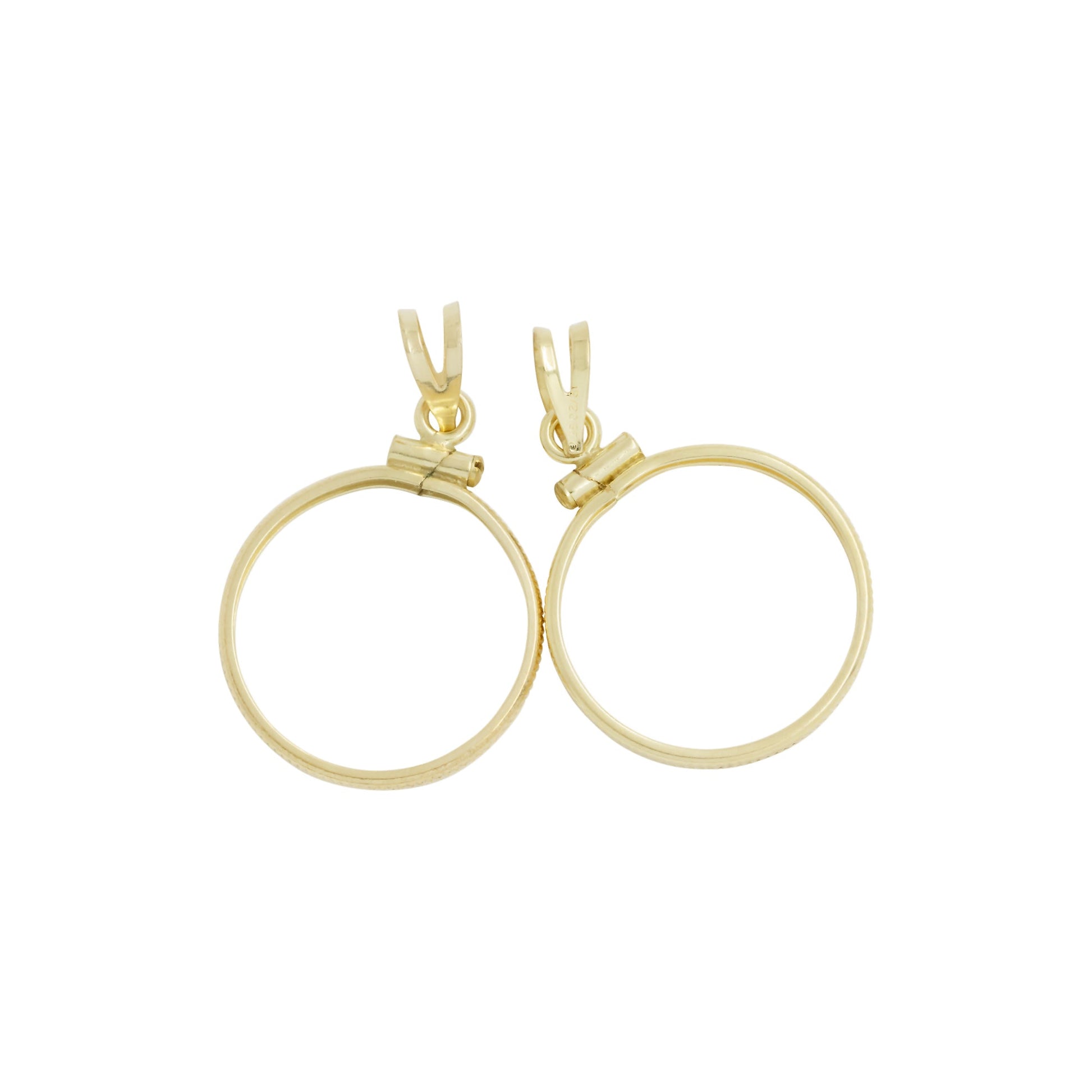 Settings. 12kt Gold Filled 20.0mm Width by 2.38mm Thick, Corrugated Coin Mount with 8.25mm Height by 3.50mm Length by 5.35mm Width Bail. Quantity Per Pack: 1 Piece.