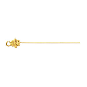 Sterling Silver Flash Gold, 22.0 Gauge 1.0 Inch Eye Pin With Dotted Flower Head & 3.3mm Ring. Quantity Per Pack: 10 Pieces.