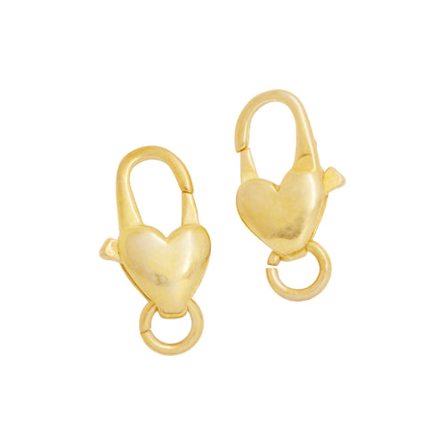 Clasps. Sterling Silver Gold Plated 7.0mm Width by 13.15mm Height by 3.47mm Length, Floating Heart Lobster Clasp With 5.0mm Open Ring. Quantity Per Pack: 5 Pieces.