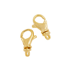 Clasps. Sterling Silver Gold Plated 9.00mm Width by 16.65mm Length by 5.10mm Thick, Swivel Lobster Clasp With 4.35mm Width / Height Fix Ring. Quantity Per Pack: 3 Pieces.