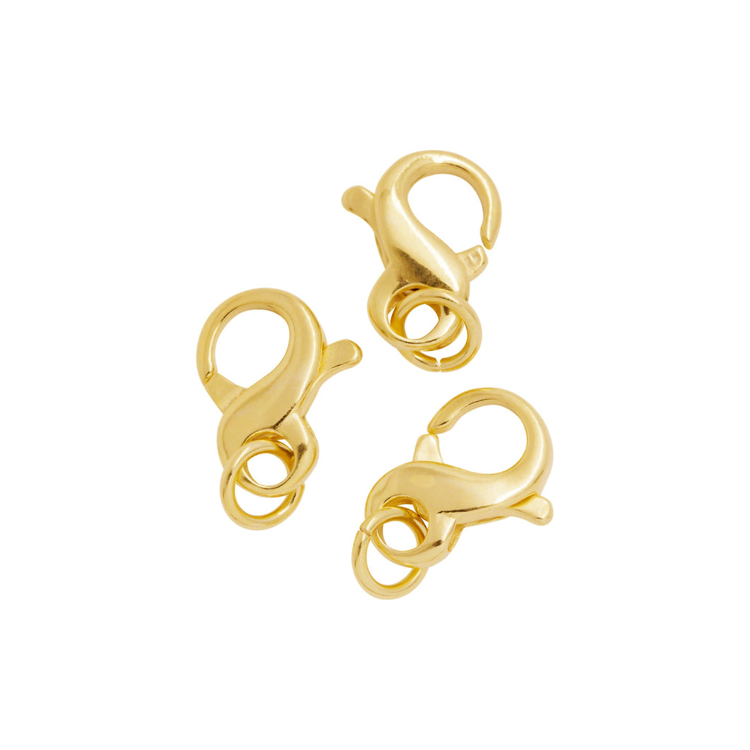 Clasps. Sterling Silver Gold Plated 8.4mm Width by 10.3mm Length by 3.3mm Thick, Figure 8 Lobster Clasp With 6.3mm Width / Length Fix Ring and 6.0mm Width / Length Open Ring. Quantity Per Pack: 5 Pieces.