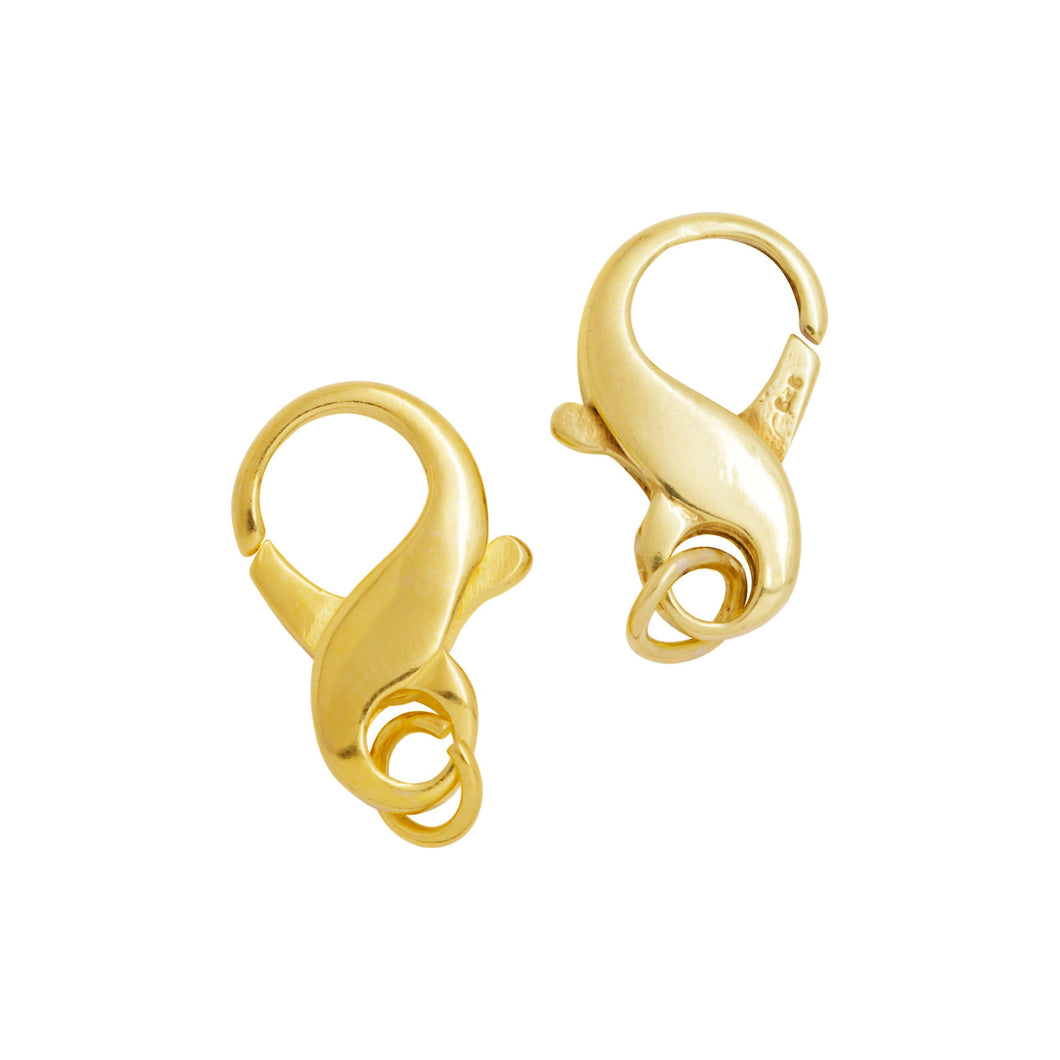 Clasps. Sterling Silver Gold Plated 11.7mm Width by 14.8mm Length by 4.5mm Thick, Figure 8 Lobster Clasp With 8.8mm Width / Length Fix Ring and 6.0mm Width / Length Open Ring. Quantity Per Pack: 2 Pieces.