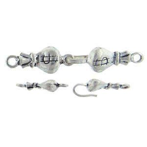 Sterling Silver Oxidized, 7.6mm Width by 18.9mm Height, Money Bag Hook with 7.3mm Width by 18.9mm Height, Money Bag Clasp, Fancy Hook & Eye Clasp. Quantity Per Pack: 1 Pair.