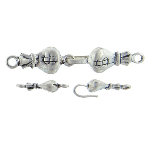 Sterling Silver Oxidized, 7.6mm Width by 18.9mm Height, Money Bag Hook with 7.3mm Width by 18.9mm Height, Money Bag Clasp, Fancy Hook & Eye Clasp. Quantity Per Pack: 1 Pair.